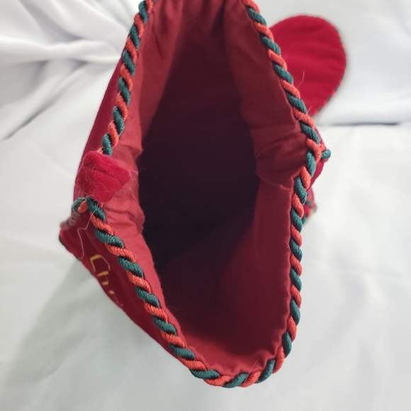 Vintage Needlepoint Christmas Stocking Wool Velvet Santa Animals Embroidered - Picture 5 of 7